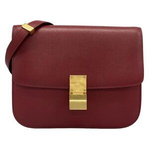 Auth CELINE Classic Box Medium - Red Leather Shoulder Bag